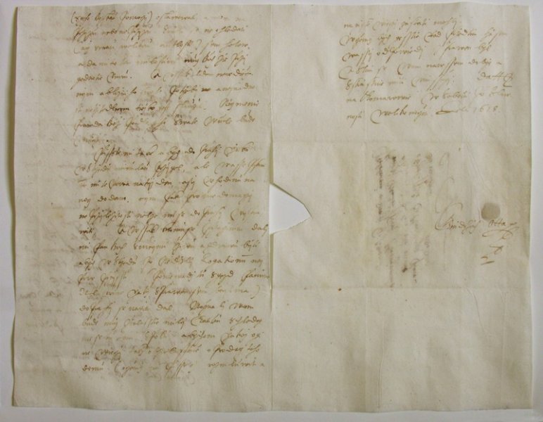 The letter of Jindrich Otta of Los, an active member of the opposition, belonging to the class of knights, of Czech Brethren religion and the owner of the farm Komarov near Beroun. He was executed along with the other representatives of the uprising.