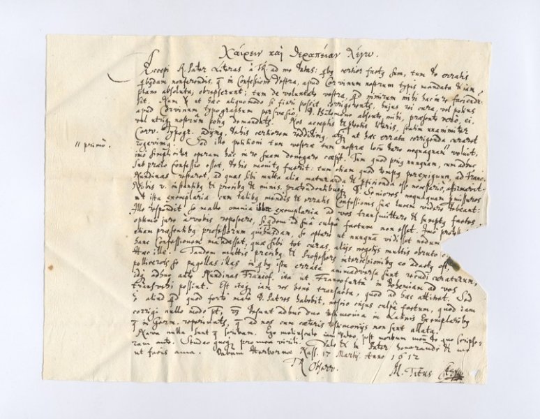 The letter written by Matous Titus from Herborn, where he studied with Jan Amos Comenius.