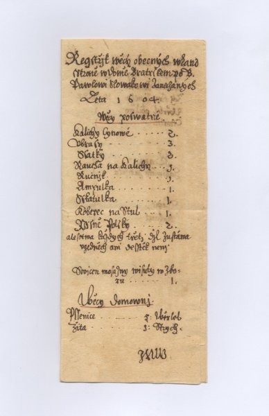 "The register of common things of the Brethren house in Lanskroun." 