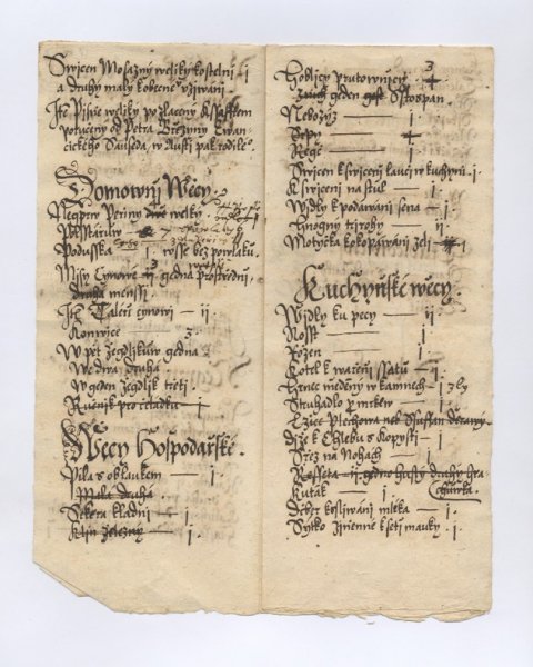 Household articles of the Brethren house in Usti nad Orlici from 1606. 