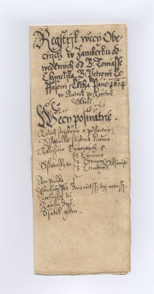 “The list of common things in Zamberk" from 1614.