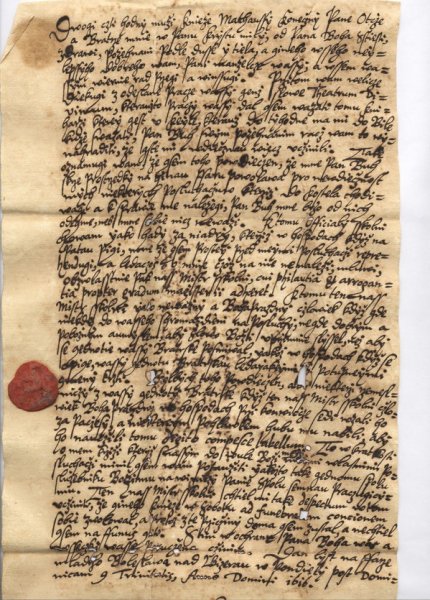 The letter written by Utraquist priest Tobias Belsky coming from Mlada Boleslav to Matous Konecny. 