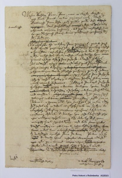 Koncept dopisu Matouše Konečného Petru Vokovi z Rožmberka.