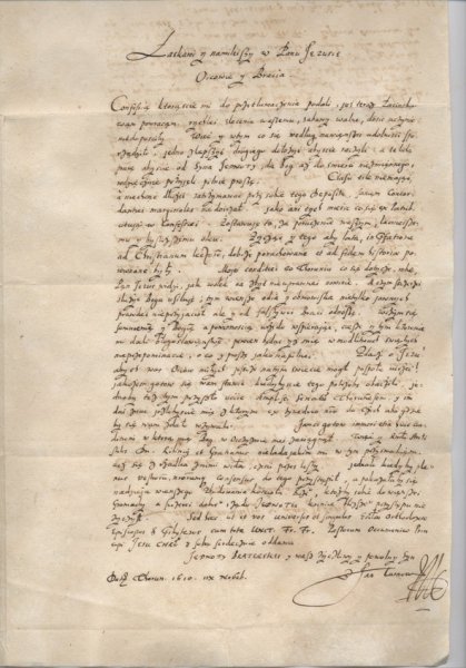 Dopis seniora Jana Turnovského z původně českého rodu, ze kterého vzešlo hned několik významných představitelů polské Jednoty bratrské.