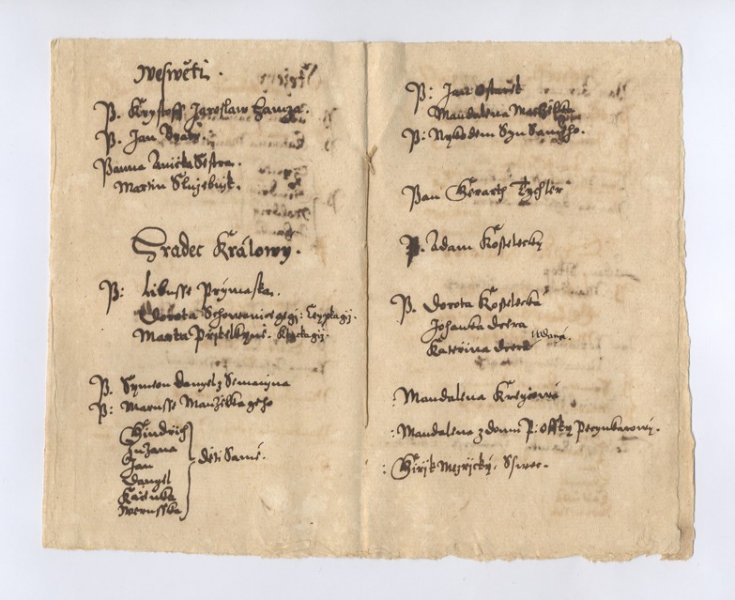 Rejstřík sboru ve Stěžerách s členy Jednoty v Hradci Králové z roku 1620.
